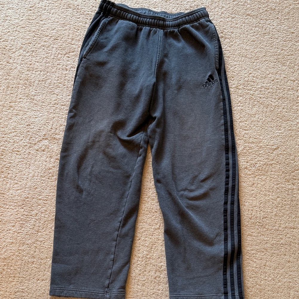 Adidas Men's Charcoal Fleece lined Joggers with Black Stripes